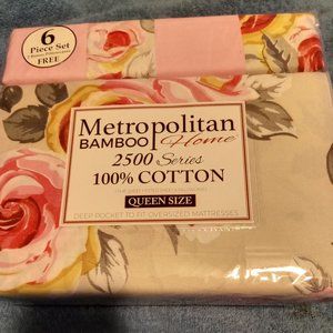 Sheet Set Queen Metropolitan 6 Piece Bamboo 100% Cotton Multicolor New